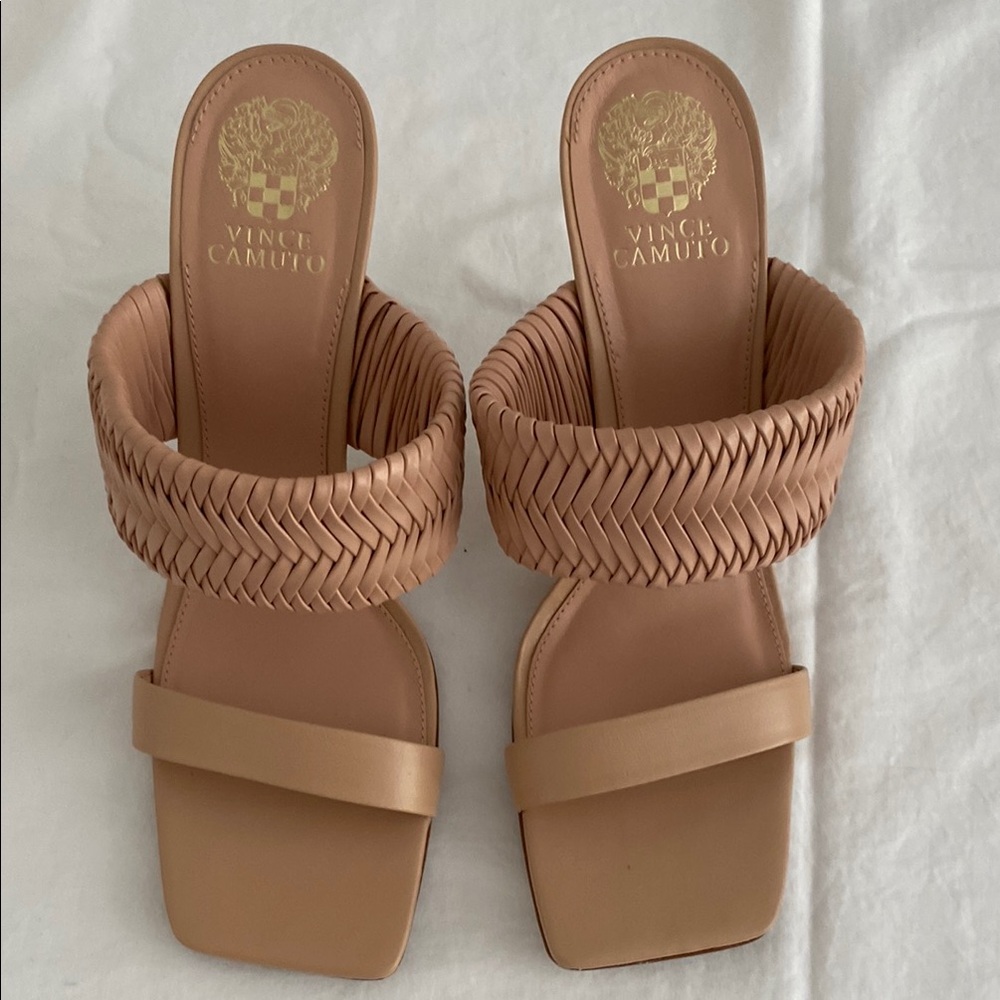 Vince Camuto Tan Sandals with Braided Strap and Square Toe.  New